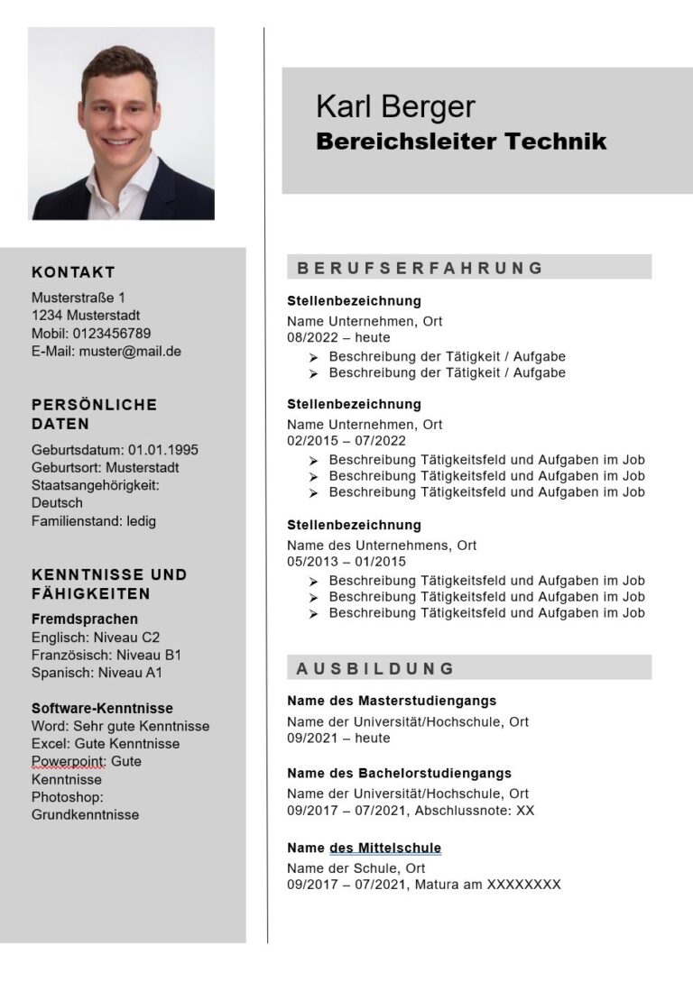 Layout Bewerbungsfoto auf Bewerbung